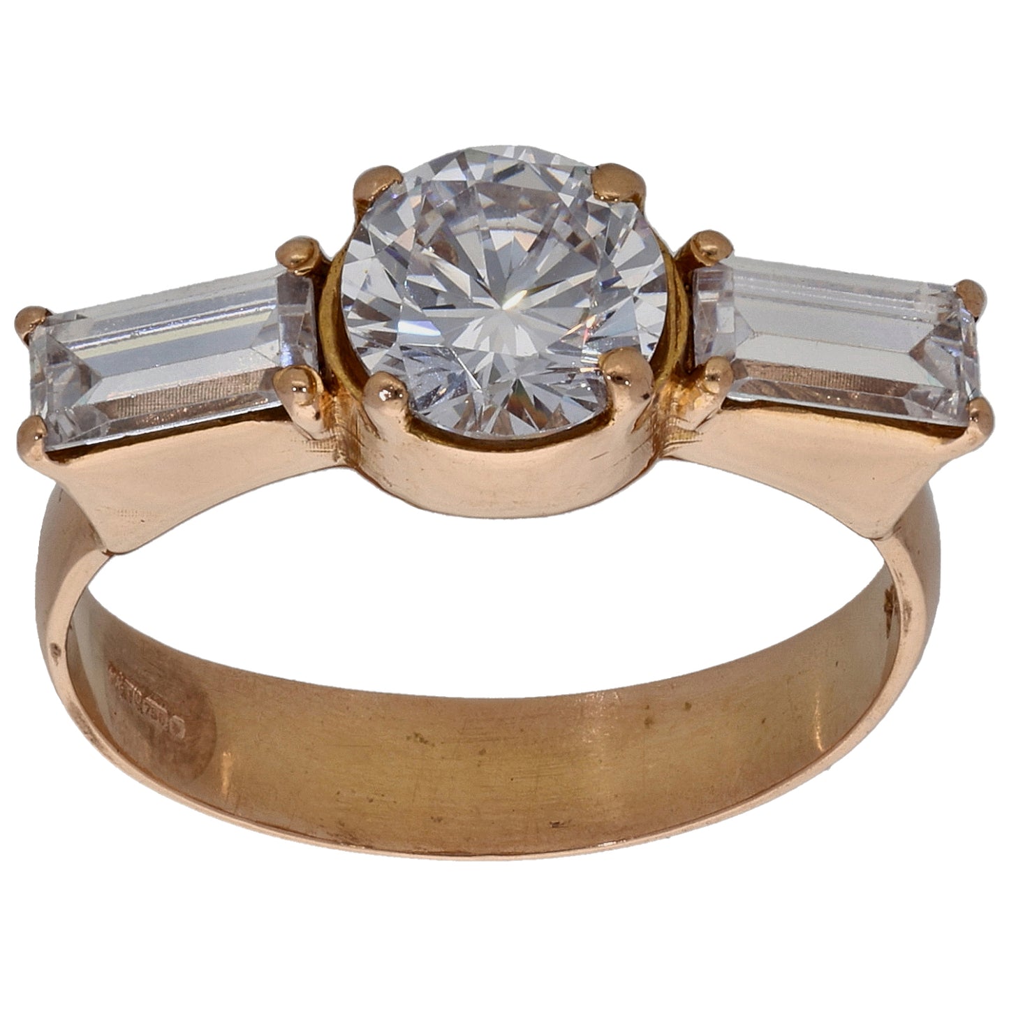 18ct Rose Gold Cubic Zirconia Trilogy Ring Size M