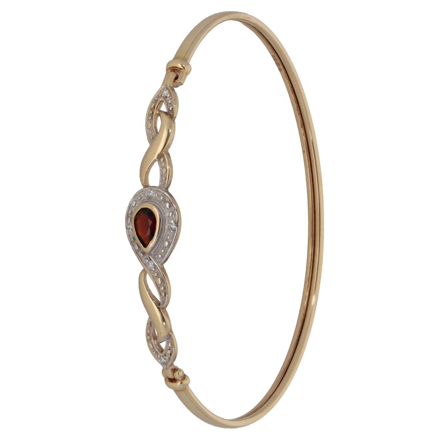 9ct Gold 0.03ct Diamond & Garnet Hinged/Clasp Bangle
