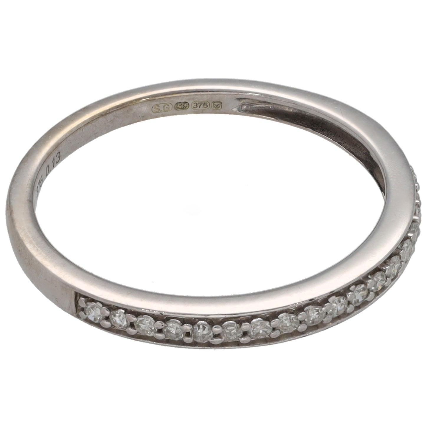 9ct White Gold 0.13ct Diamond Half Eternity Ring Size N