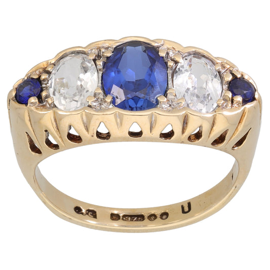 9ct Gold Imitation Gems Half Eternity Ring Size M