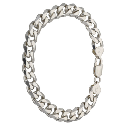 Sterling silver curb-link bracelet with oval clasp and stamped links