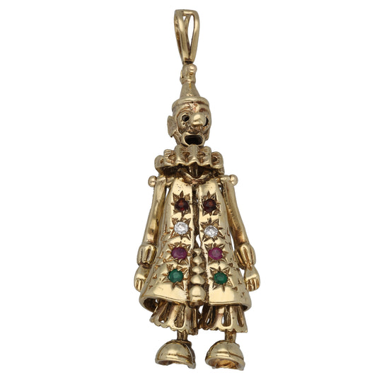 9ct Gold Garnet, Cubic Zirconia, Ruby & Emerald Clown Pendant