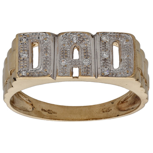 9ct Gold Cubic Zirconia Dad Ring Size R