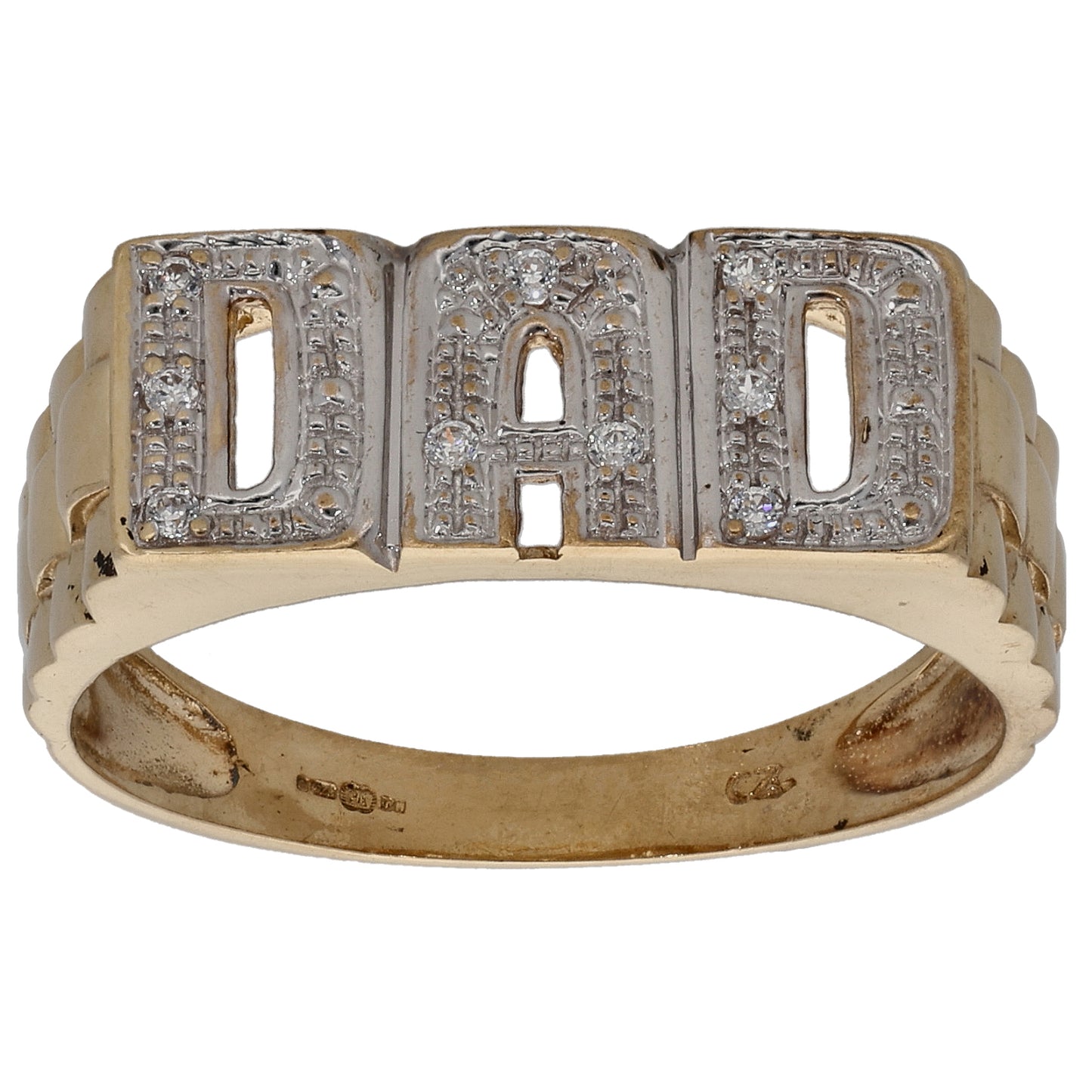 9ct Gold Cubic Zirconia Dad Ring Size R