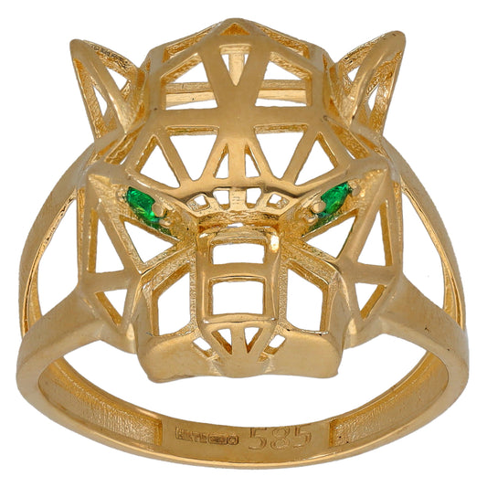 14ct Gold Imitation Gems Panther Ring Size P