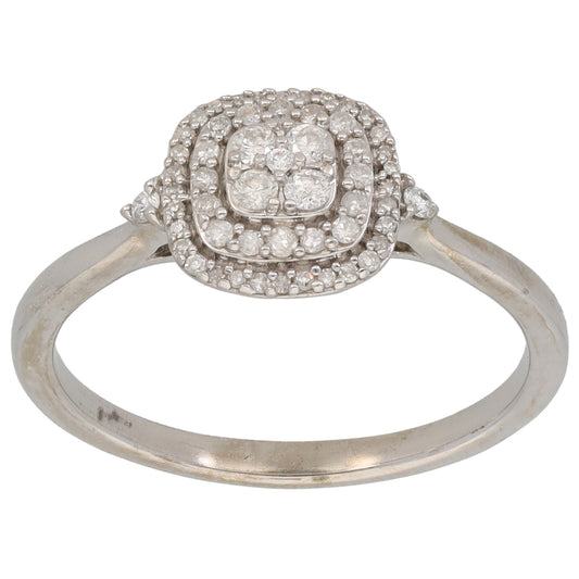 9ct White Gold 0.20ct Diamond Halo Ring Size N