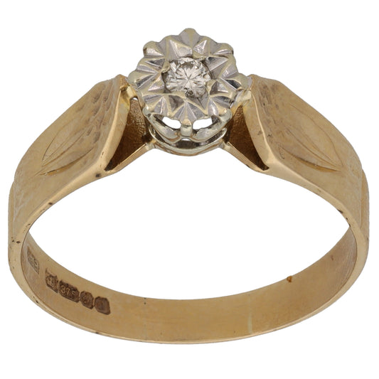 9ct Gold 0.05ct Diamond Solitaire Ring Size S