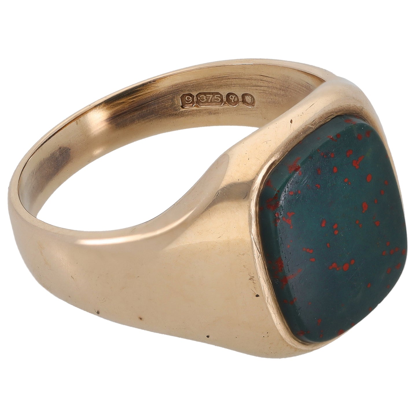 9ct Gold Bloodstone Plain Signet Ring Size V