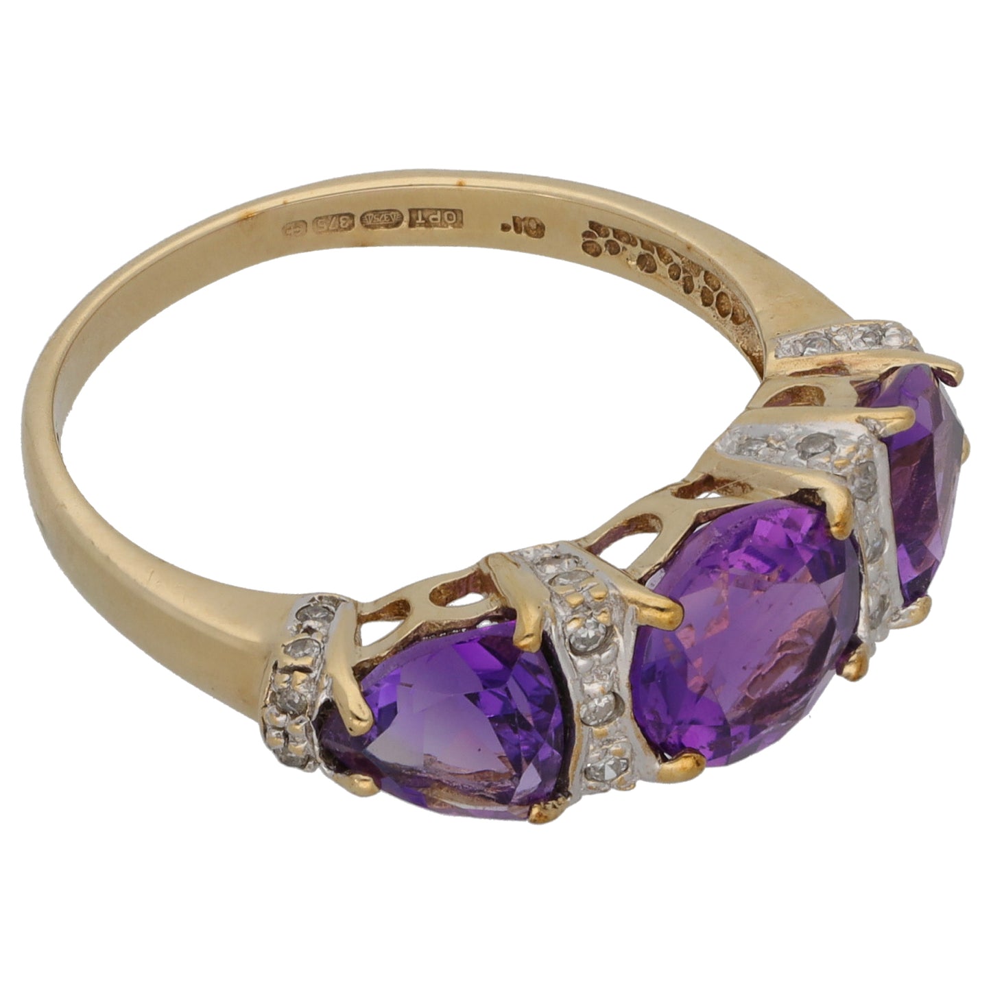 9ct Gold 0.05ct Diamond & Amethyst Dress/Cocktail Ring Size P