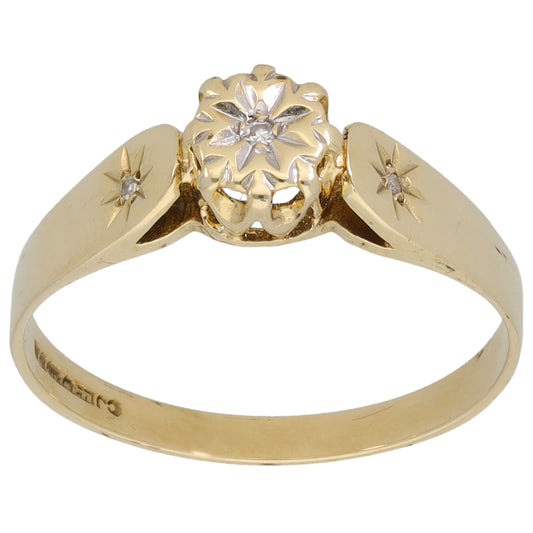 9ct Gold 0.02ct Diamond Solitaire Ring With Accent Stones Size O