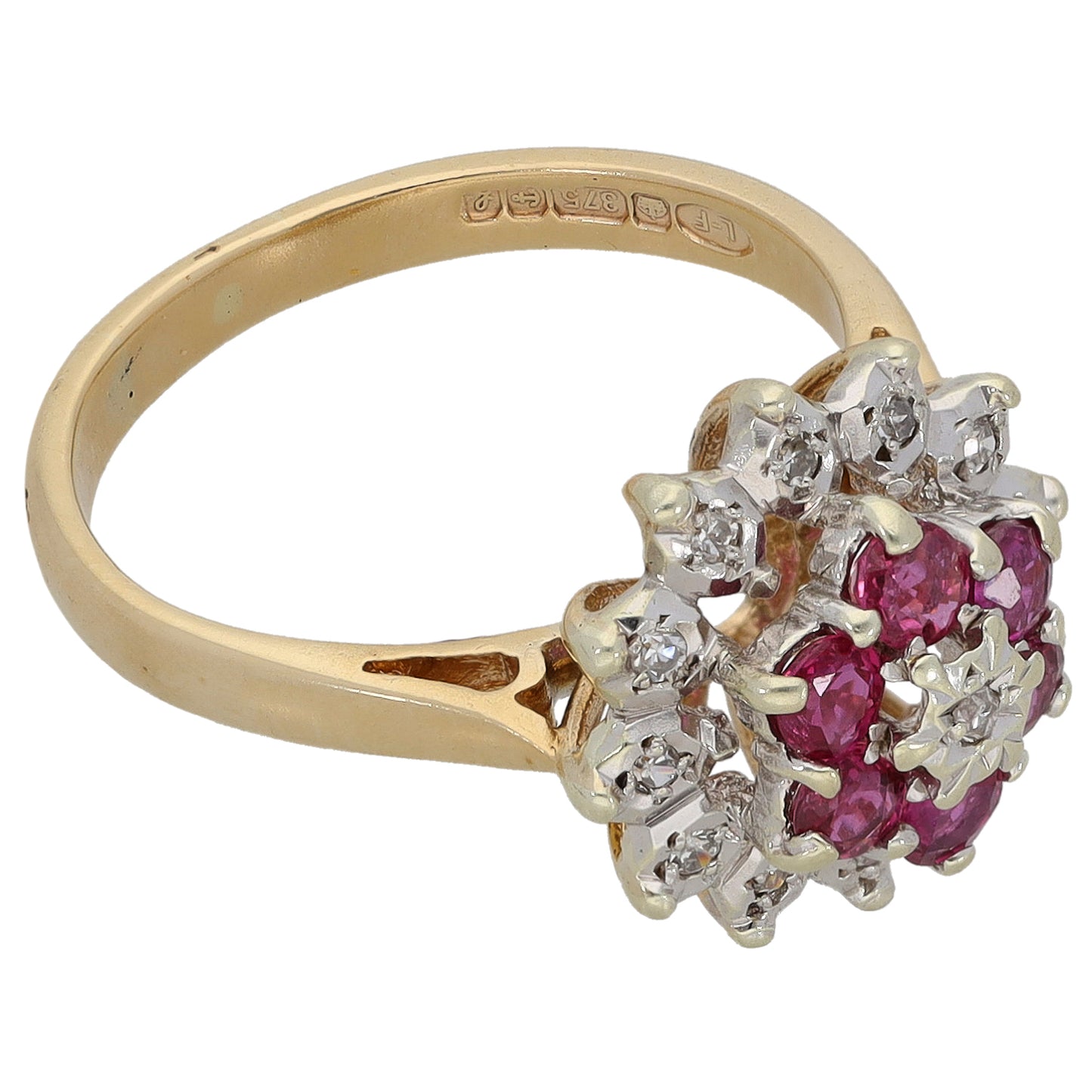 9ct Gold 0.13ct Diamond & Ruby Cluster Ring Size K