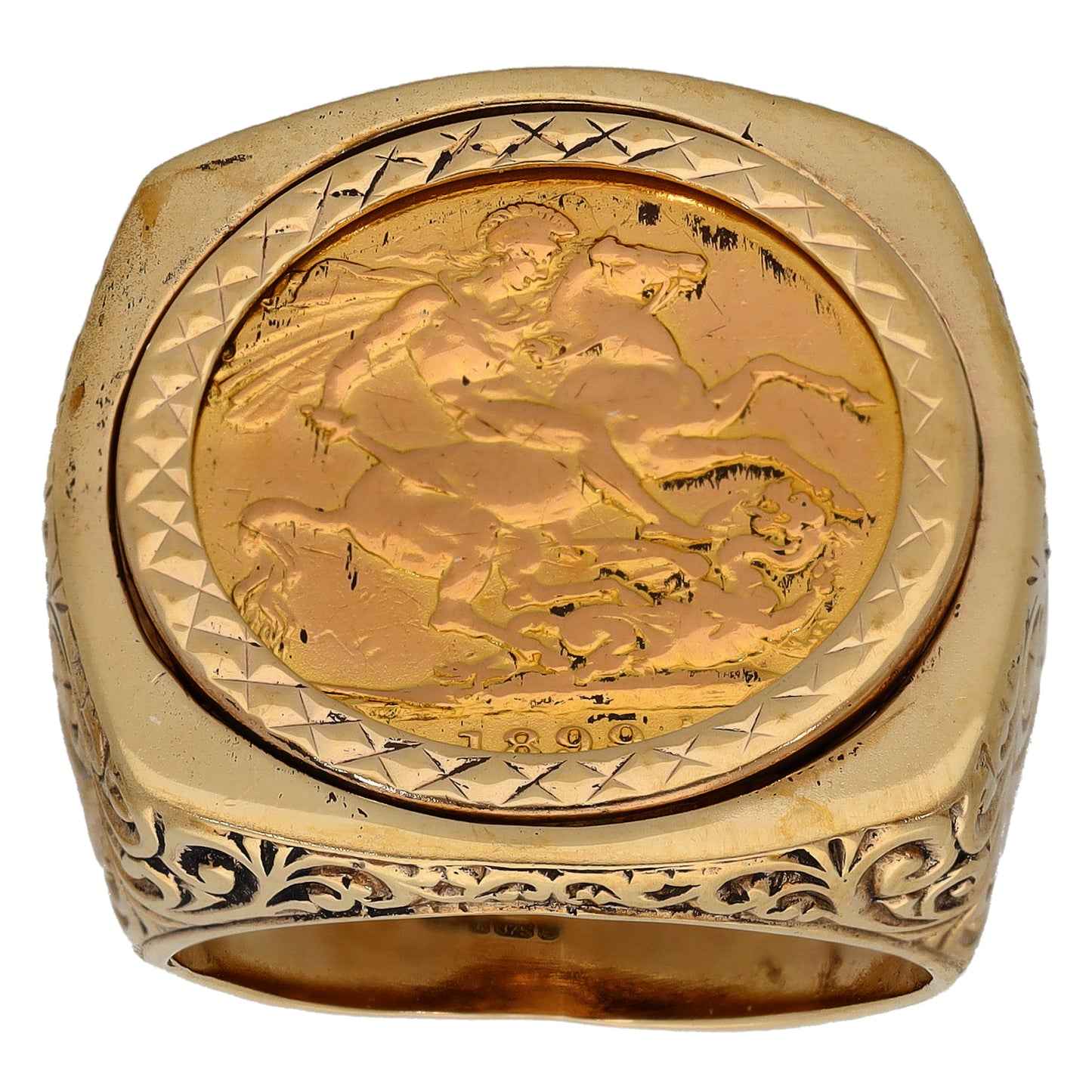 9ct Gold Full Sovereign Coin Ring Size T