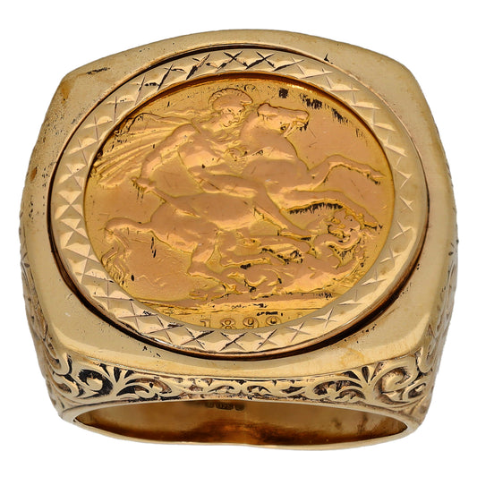 9ct Gold Full Sovereign Coin Ring Size T
