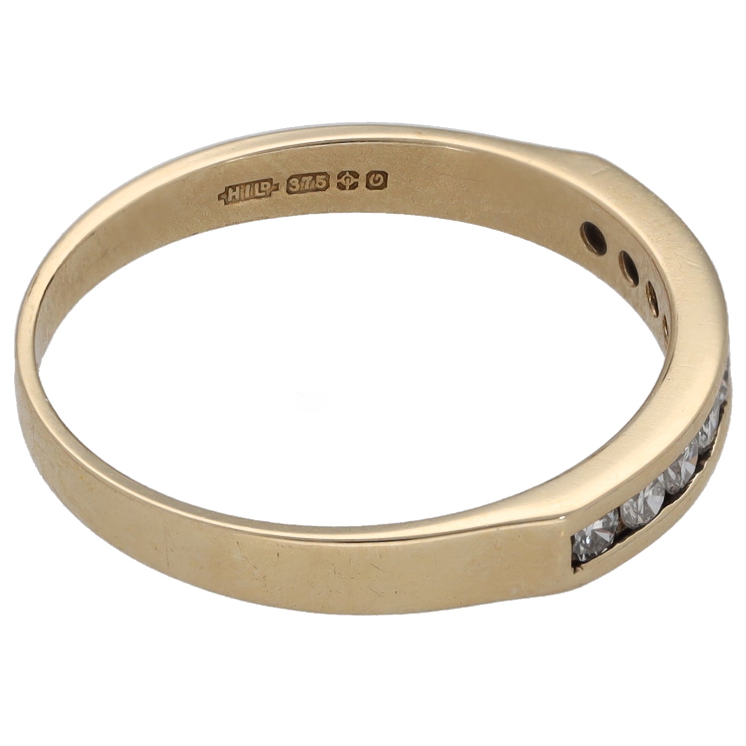 9ct gold ring band with hallmark and partial round diamond-set inlay