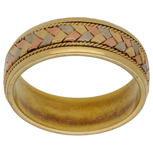 18ct Tri-Colour Gold Patterned Wedding Ring Size W