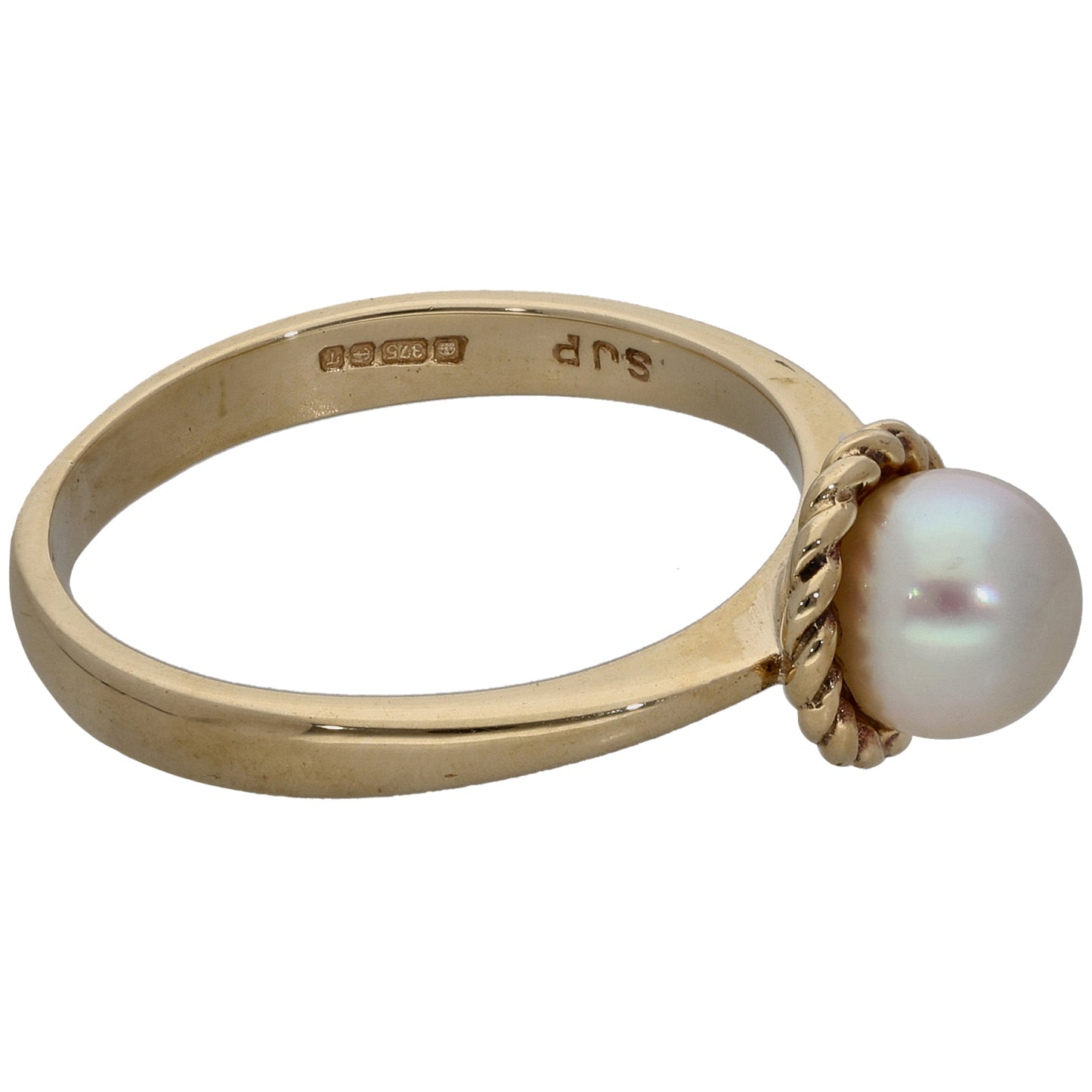 9ct Gold Cultured Pearl Single Stone Ring Size M