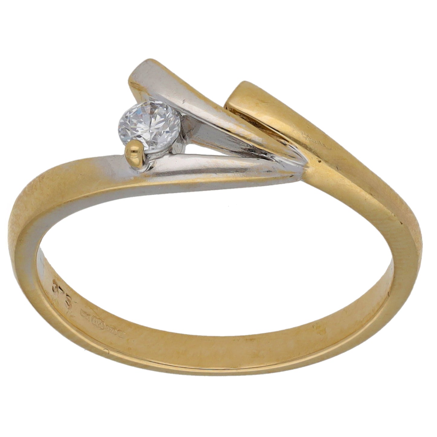 9ct Bi-Colour Gold Cubic Zirconia Single Stone Ring Size N