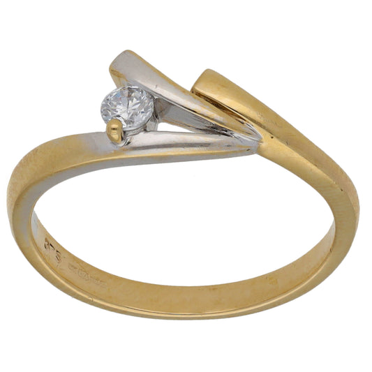 9ct Bi-Colour Gold Cubic Zirconia Single Stone Ring Size N