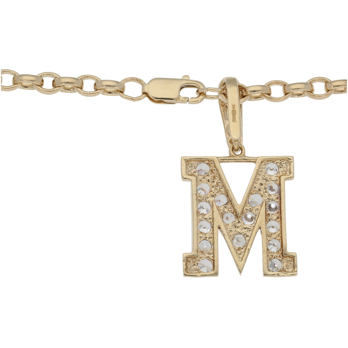 9ct Gold Cubic Zirconia M Initial Pendant With Chain