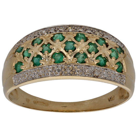 9ct Gold 0.03ct Diamond & Emerald Alternative Ring Size T