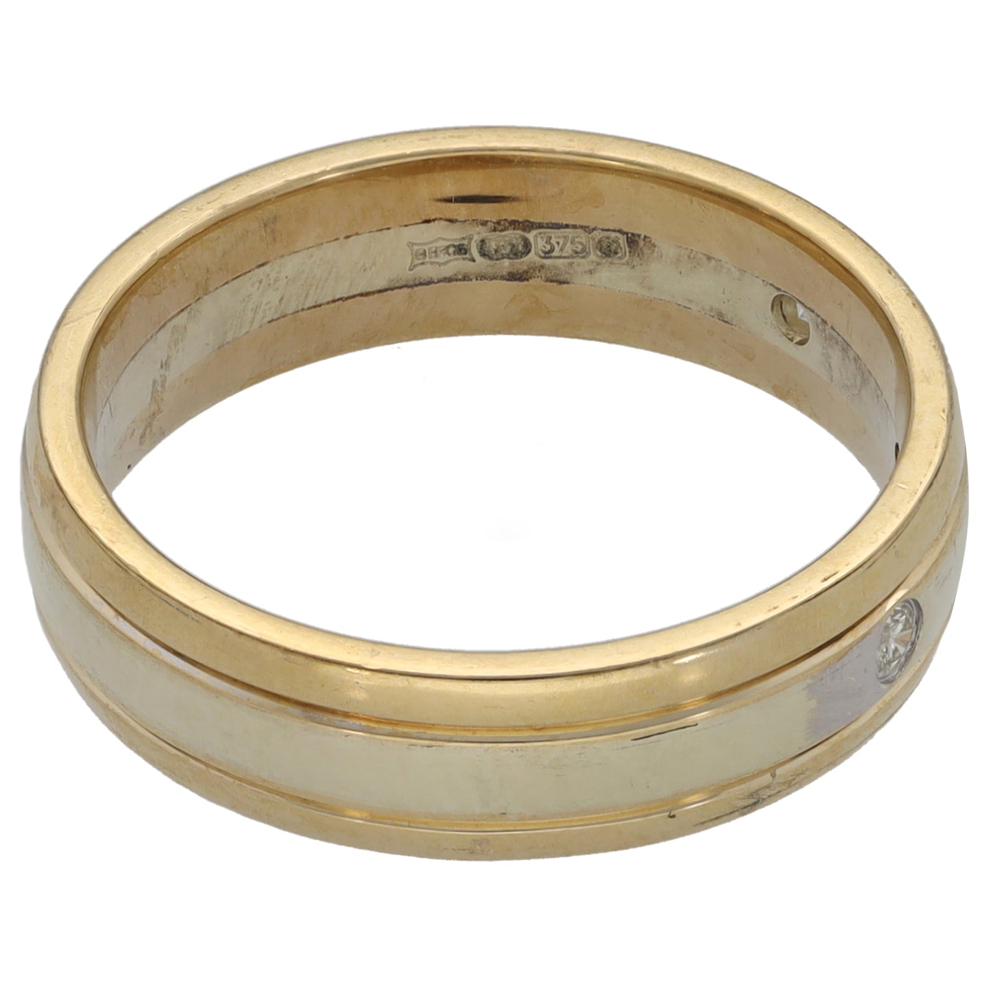 9ct Bi-Colour Gold 0.06ct Diamond Patterned Wedding Ring Size M