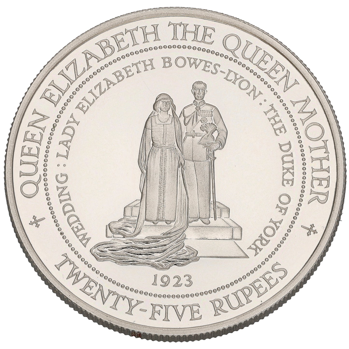 Sterling Silver Queen Elizabeth The Queen Mother Twenty Five Rupees Coin 1994