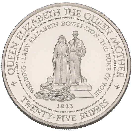 Sterling Silver Queen Elizabeth The Queen Mother Twenty Five Rupees Coin 1994