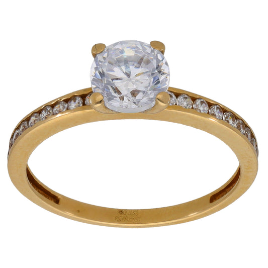 9ct Gold Cubic Zirconia Single Stone Ring With Accents Size L