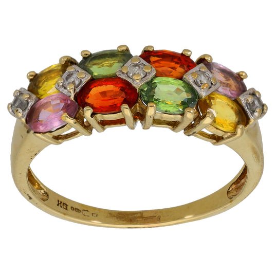 9ct Gold Sapphire & Imitation Gems Dress/Cocktail Ring Size O