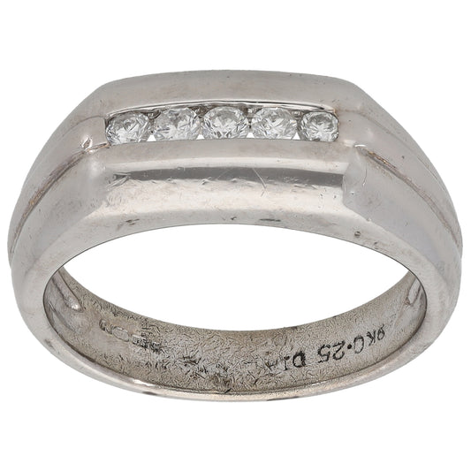 9ct White Gold 0.25ct Diamond Patterned Signet Ring Size Q