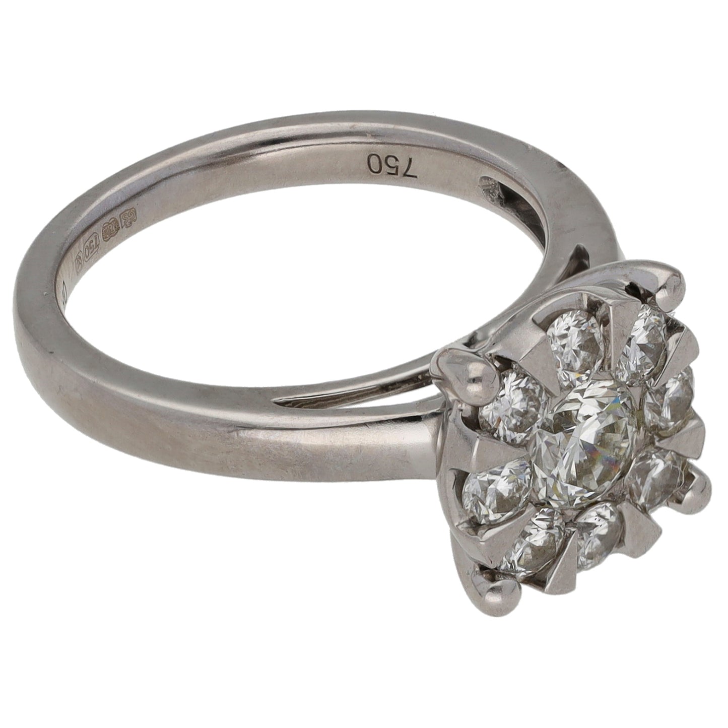 18ct White Gold 1.00ct Diamond Cluster Ring Size K