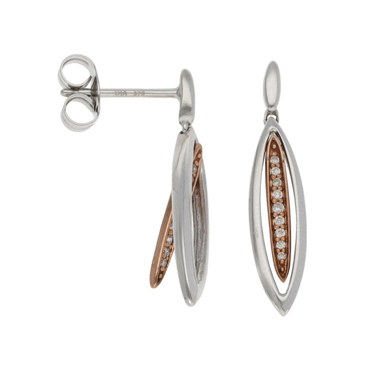 9ct Bicolour Gold 0.09ct Diamond Drop Earrings