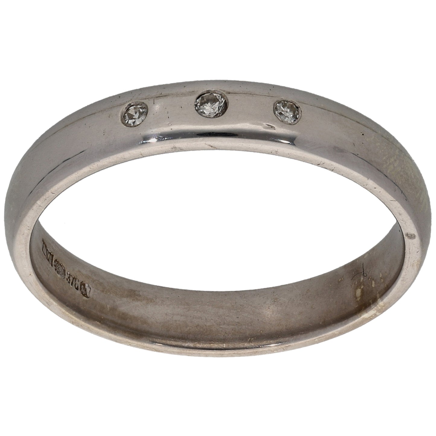 9ct White Gold 0.04ct Diamond Plain Wedding Ring Size T