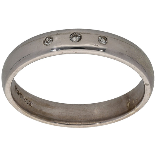 9ct White Gold 0.04ct Diamond Plain Wedding Ring Size T