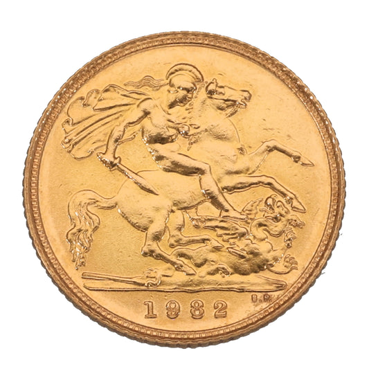 22ct Gold Queen Elizabeth II Half Sovereign Coin 1982