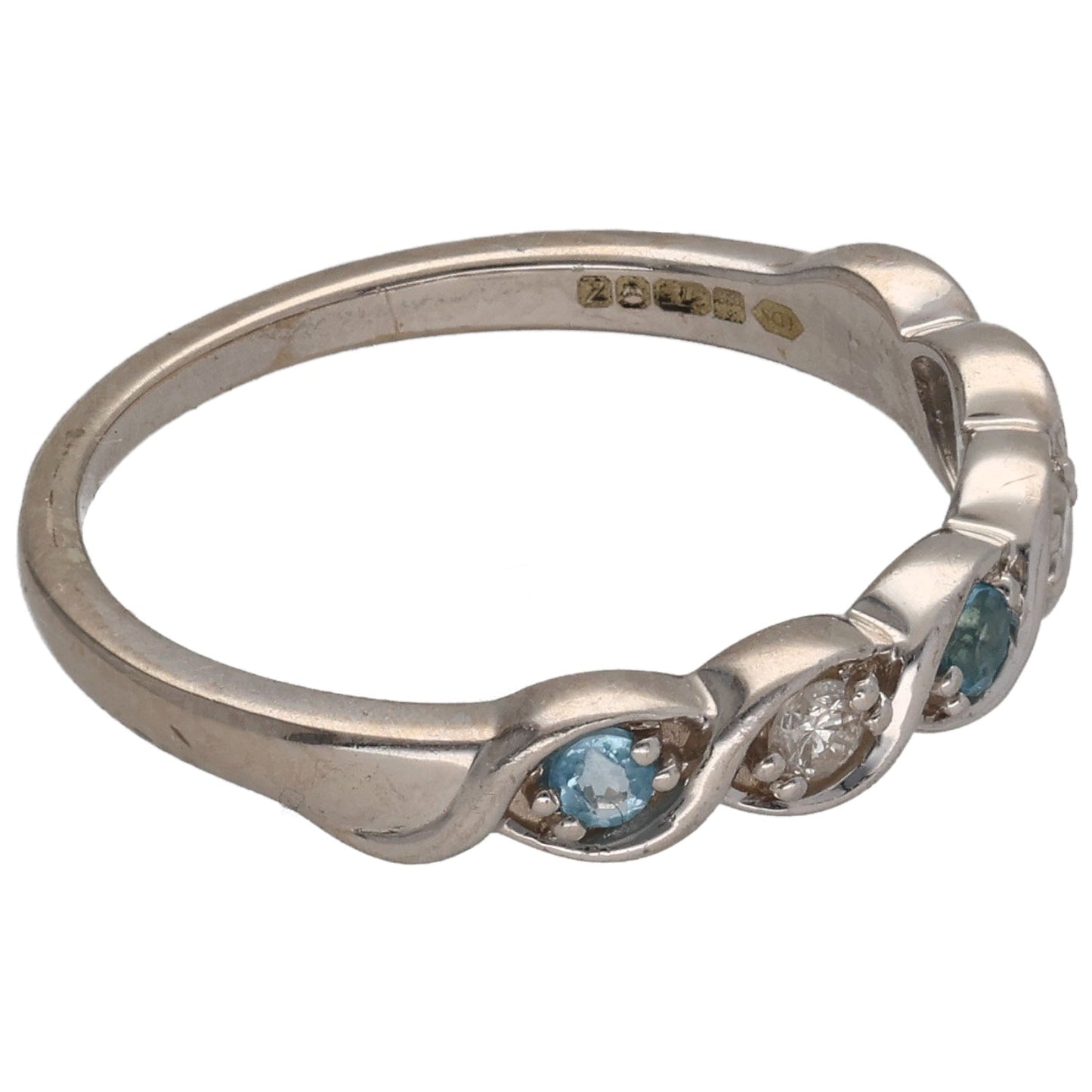 9ct White Gold Topaz & 0.06ct Diamond Half Eternity Ring Size L