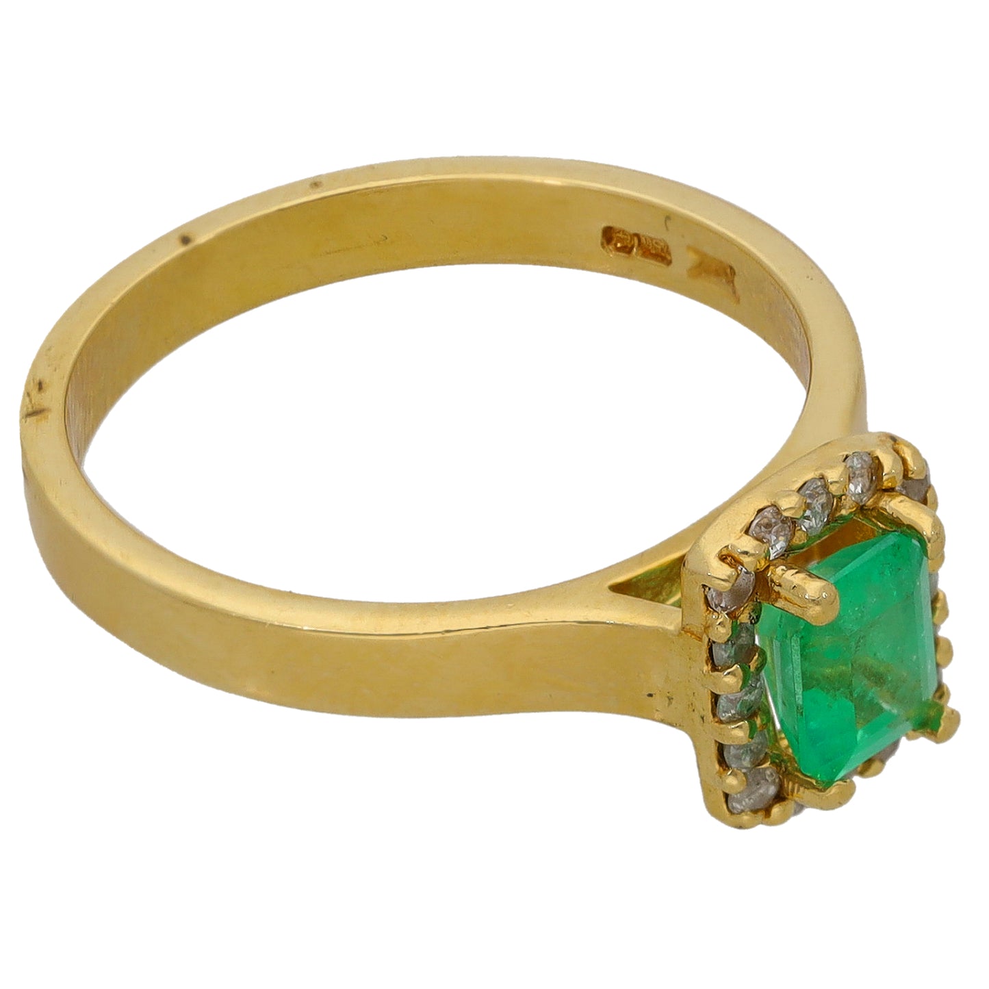 18ct Gold Emerald & 0.24ct Diamond Cluster Ring Size O