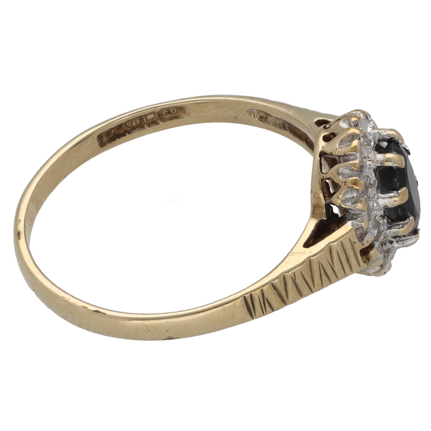 9ct Gold Sapphire & 0.04ct Diamond Dress/Cocktail Ring Size N