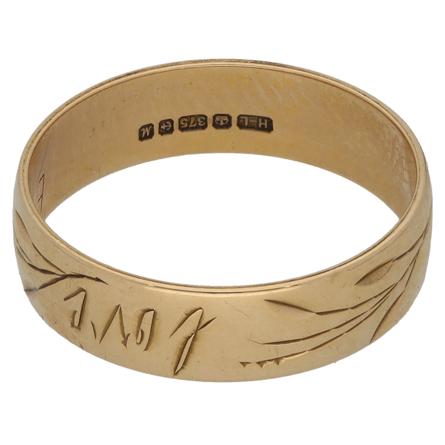 9ct Gold Patterned Wedding Ring Size O