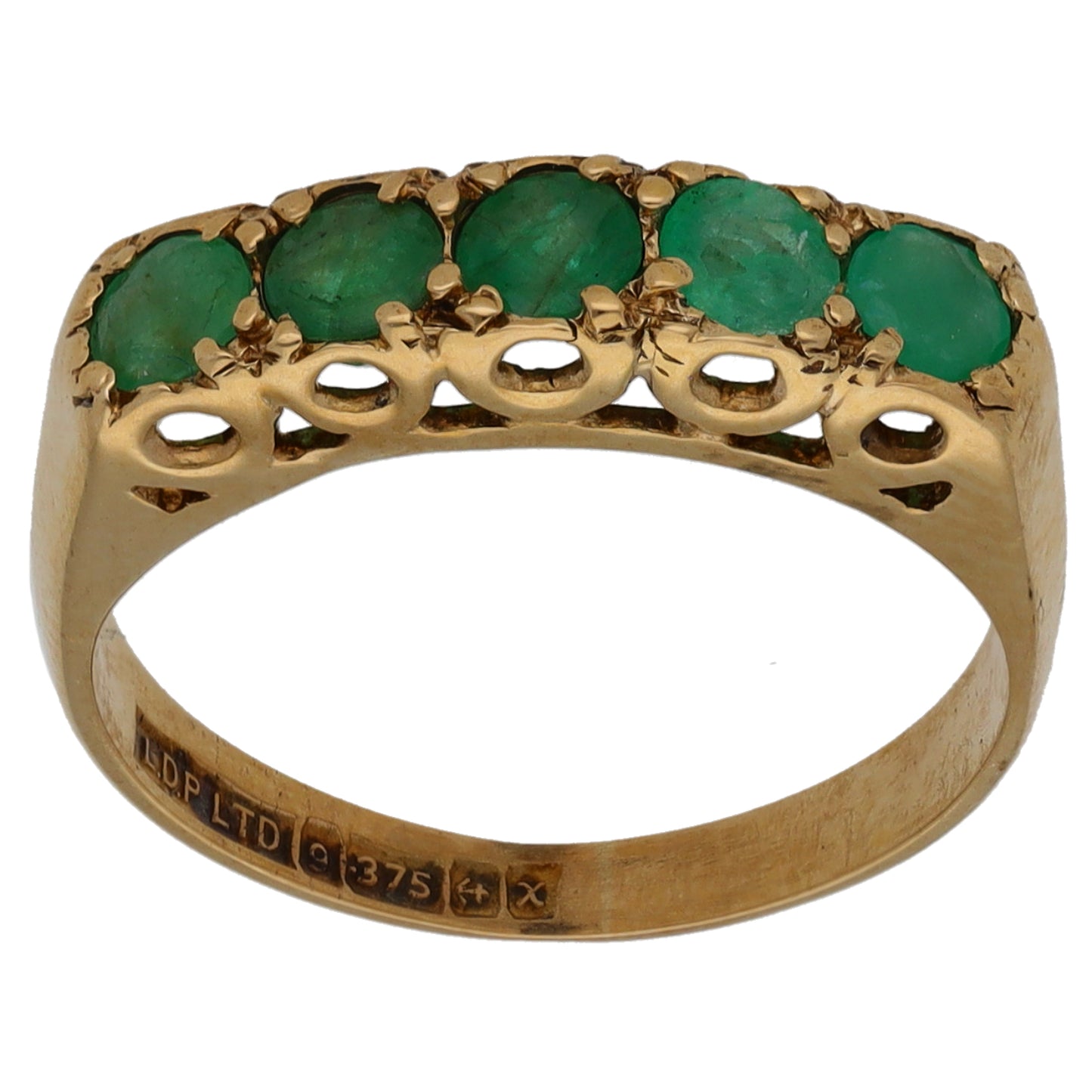 9ct Gold Emerald Half Eternity Ring Size K