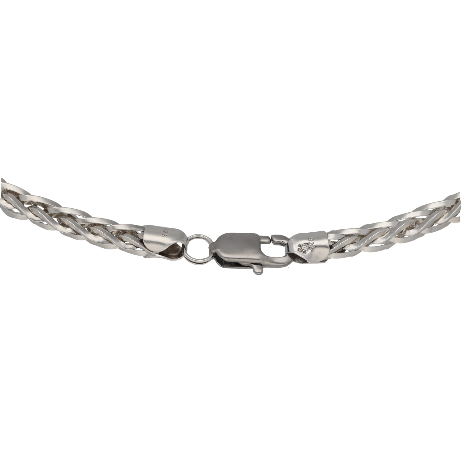 Sterling silver chain with clasp and small connector, no pendant visible