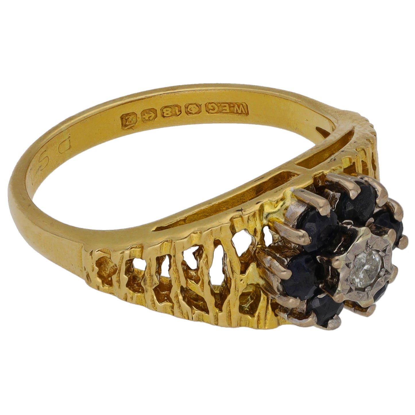 18ct Gold Sapphire & 0.04ct Diamond Dress/Cocktail Ring Size L