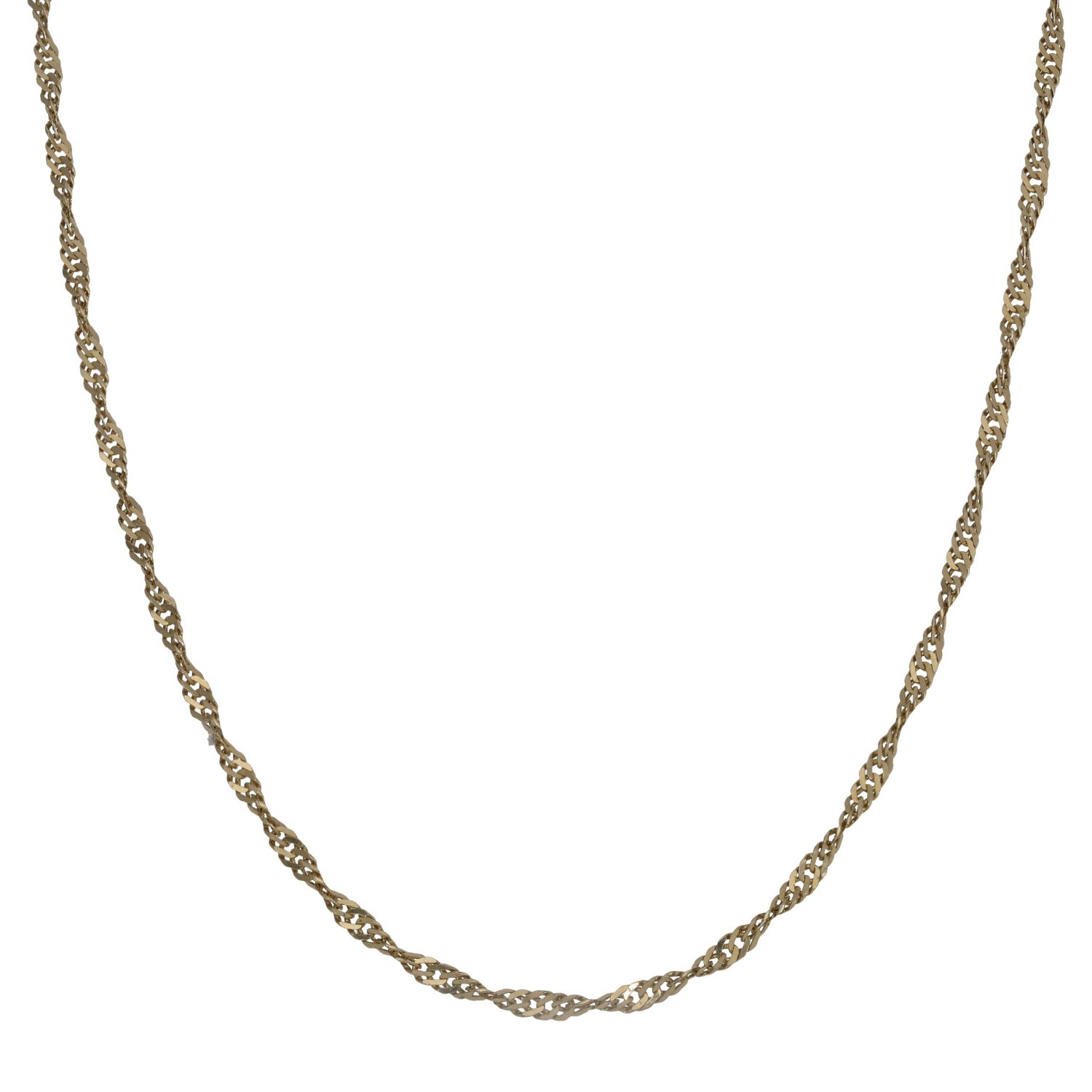 14k gold Singapore chain necklace, open-link rope pattern, 22-inch length