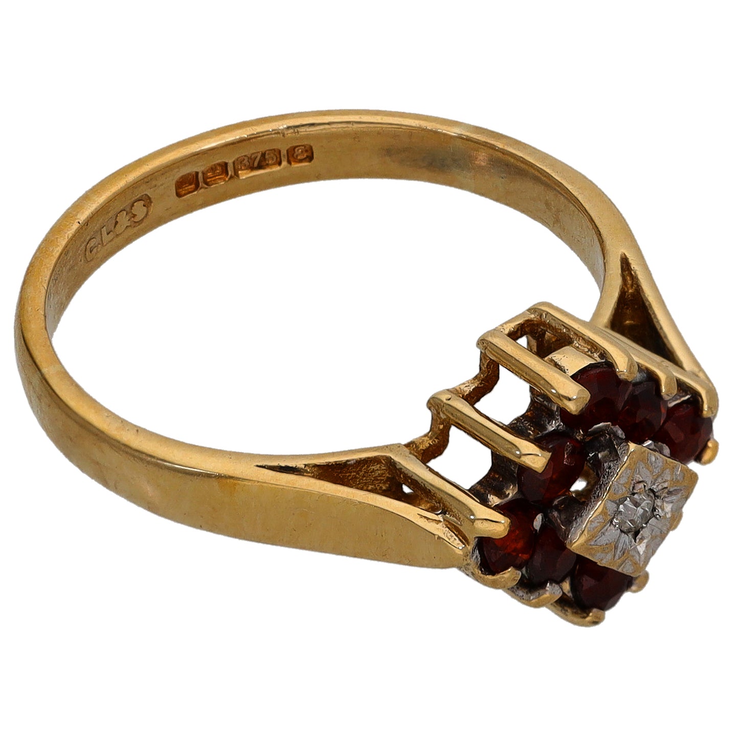 9ct Gold Garnet & 0.01ct Diamond Dress/Cocktail Ring Size L