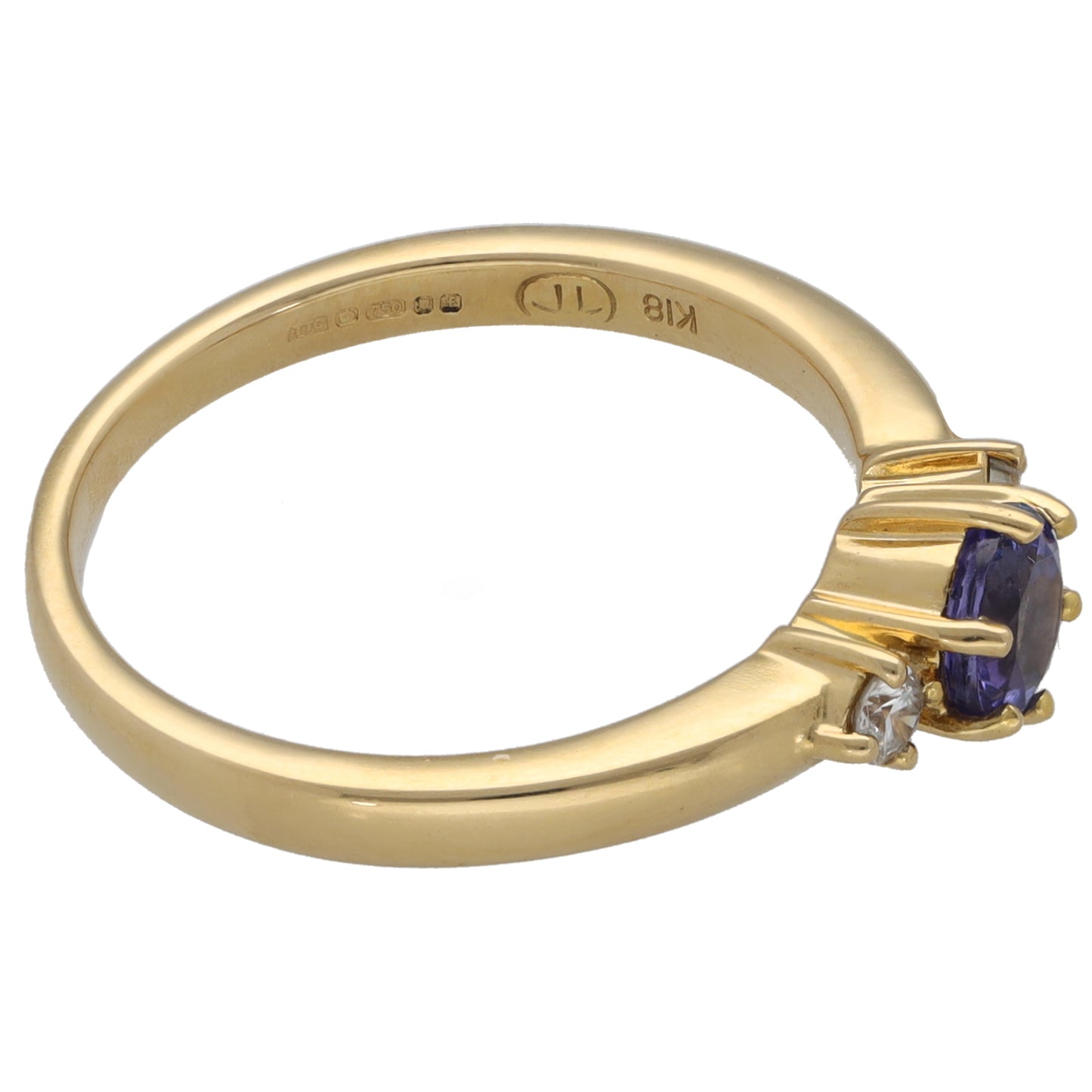 18ct Gold Tanzanite & 0.10ct Diamond Trilogy Ring Size M