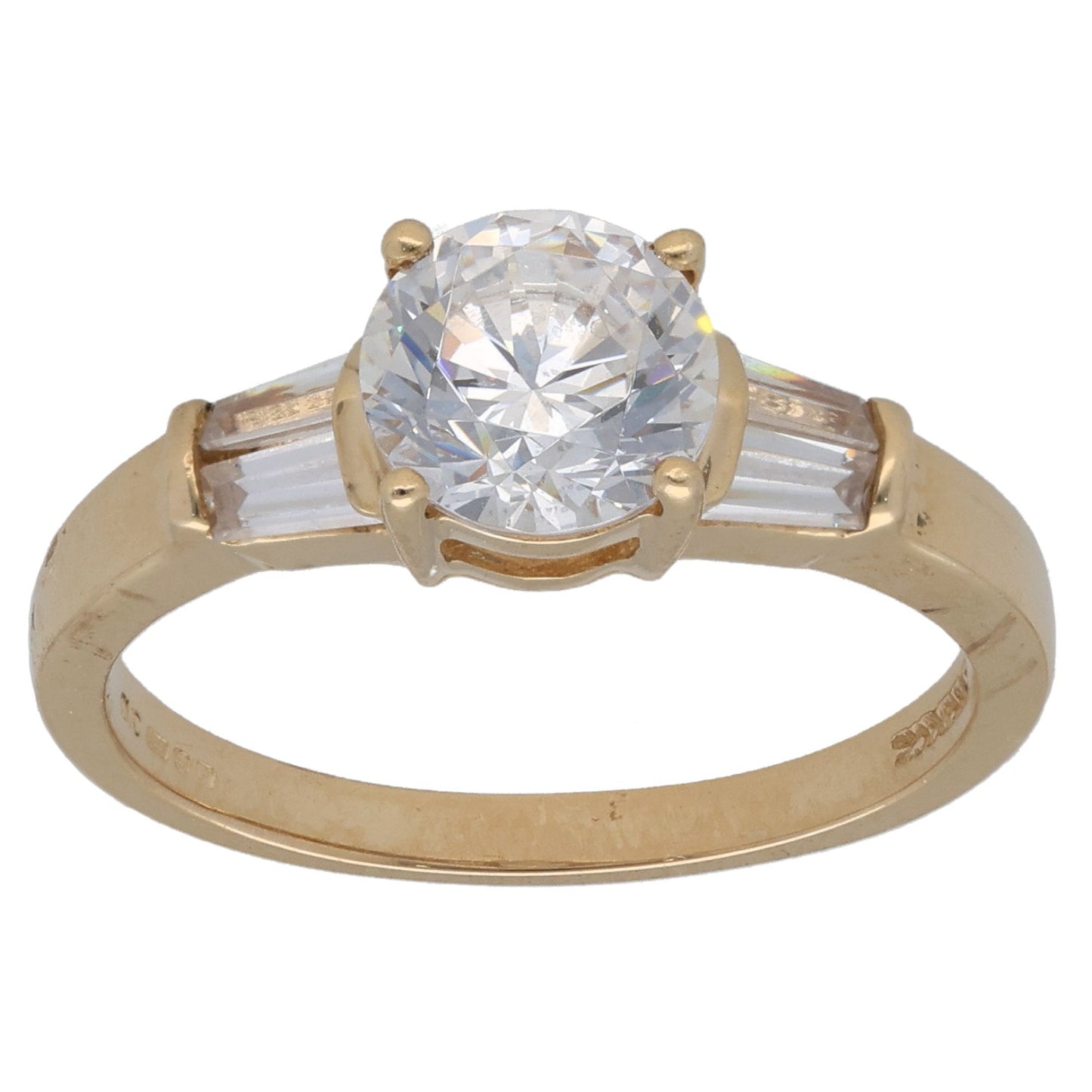14ct Gold Cubic Zirconia Single Stone Ring With Accents Size N