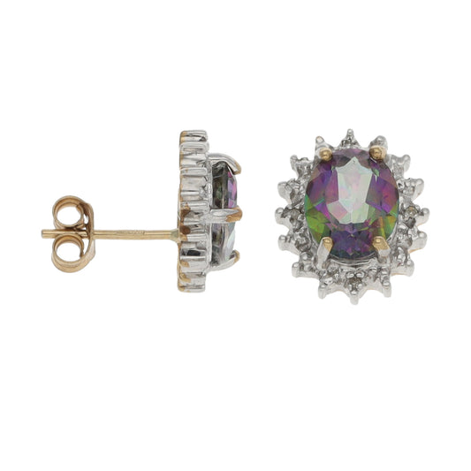 9ct Gold 0.04ct Diamond & Coated Topaz Dress/Cocktail Earrings