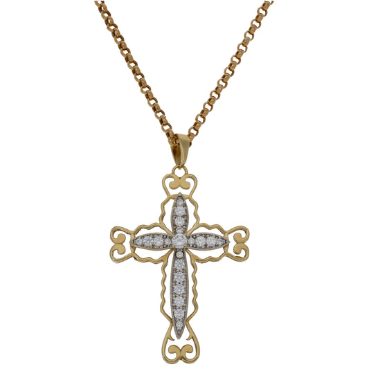 9ct Gold Cubic Zirconia Cross Pendant With Chain