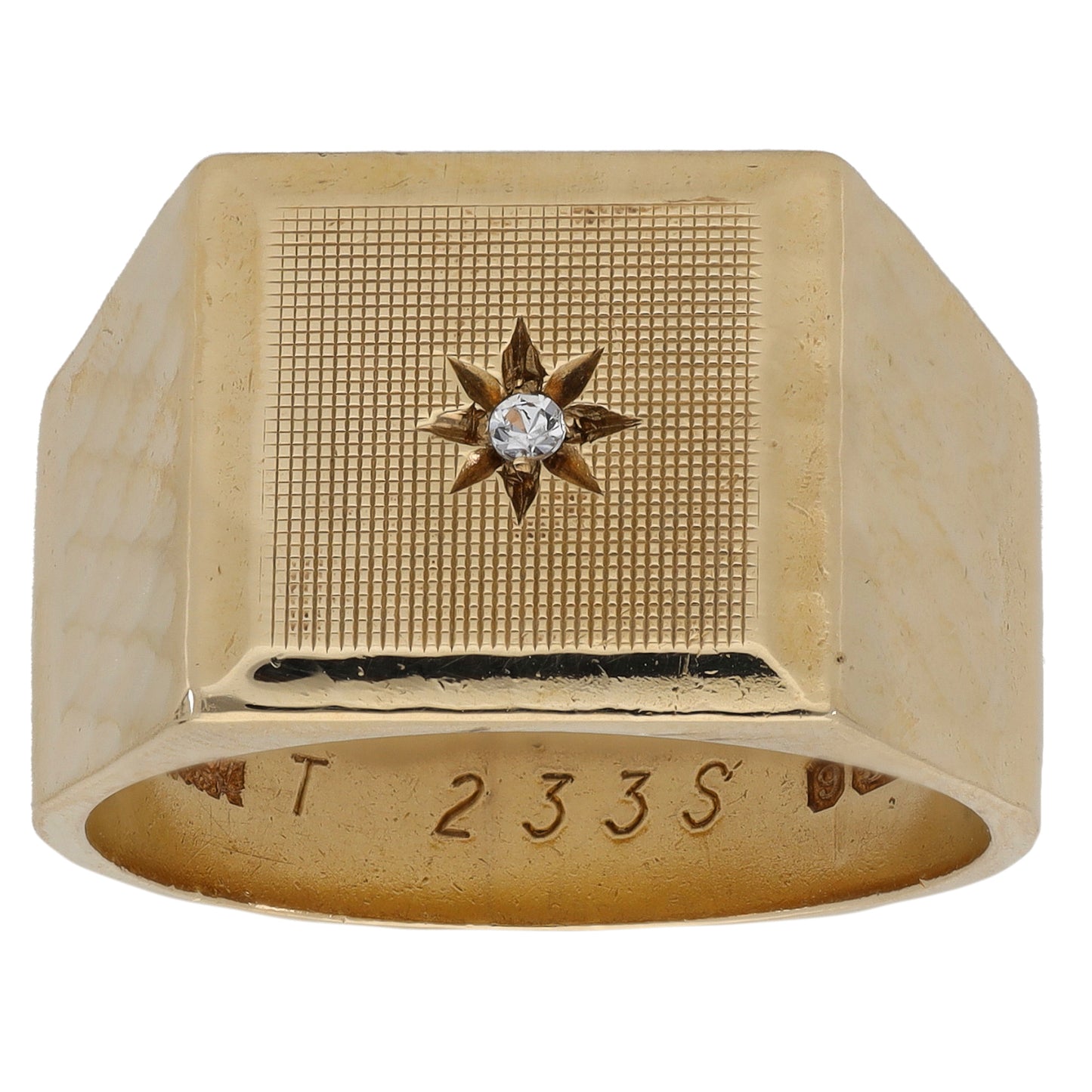 9ct Gold Cubic Zirconia Patterned Signet Ring Size T