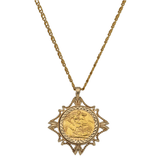 9ct Gold Full Sovereign Coin Pendant With Chain